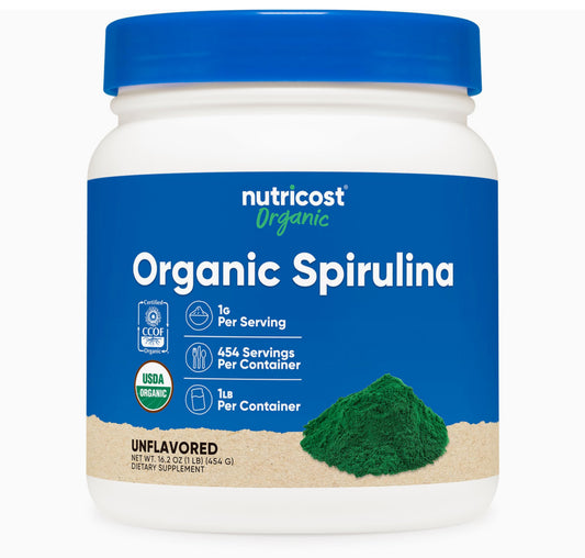 Nutricost Organic Spirulina 1000mg Powder - Pure | 454 Servings- Over 1 year Supply | 454g/1lb; Exp 01/2028