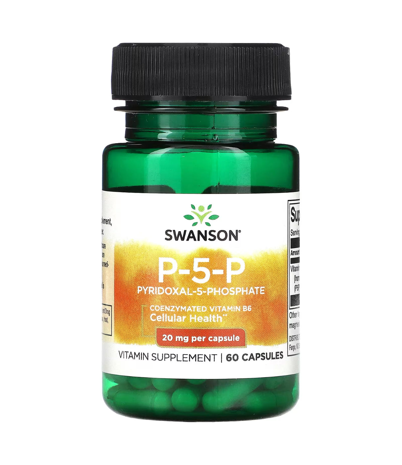 Swanson 20mg P-5-P (Pyridoxal-5-Phosphate) Coenzymated Vitamin B6 | P5P 20mg Per Capsule | 60 Capsules; Exp 01/2027