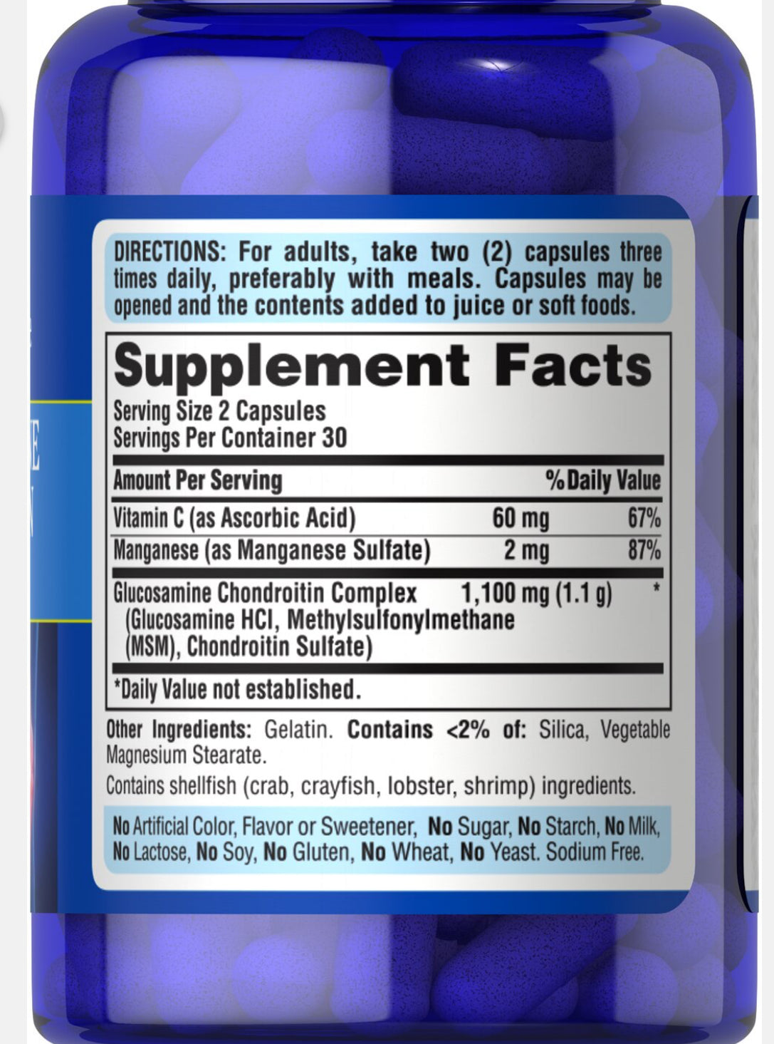 Puritan's Pride Glucosamine Chondroitin Complex | with MSM, Manganese & Vitamin C | Joint Support Formula | 60 Capsules; Exp 03/2028
