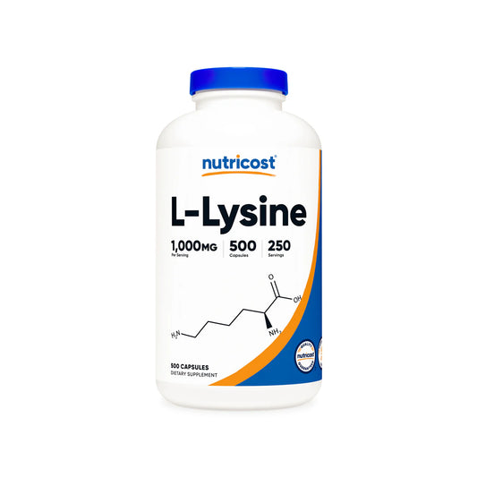 Nutricost L-Lysine 1000mg (250 Servings) or 500mg (500 Servings) | Supports Immune Function | Healthy Skin and Lips | 500 Tablets; Exp 06/2027