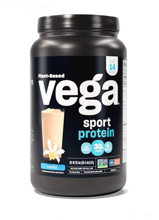 Vega Premium Sport Protein Powder | 30g of Protein | with Tart Cherry, 2 billion CFUs Probiotics, 5 g BCAAs | Vanilla ~ 21.7oz/577g; Exp 05/2026