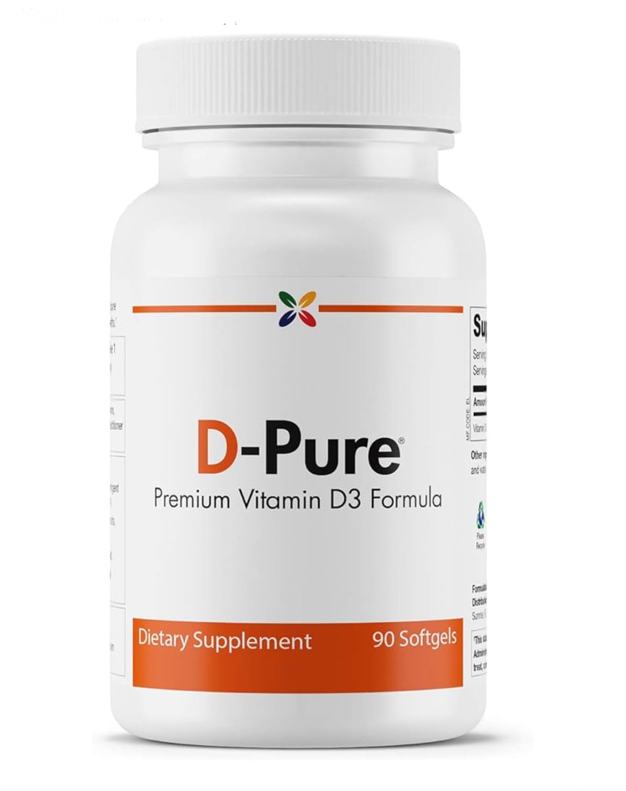 Stop Aging Now D-Pure Vitamin D 3 125mcg (5000 IU) with Safflower Oil | 90 Day Supply | Supports Hormone, Muscle, Teeth, Bone, Heart & Immune | 90 Softgels; Exp 09/2025