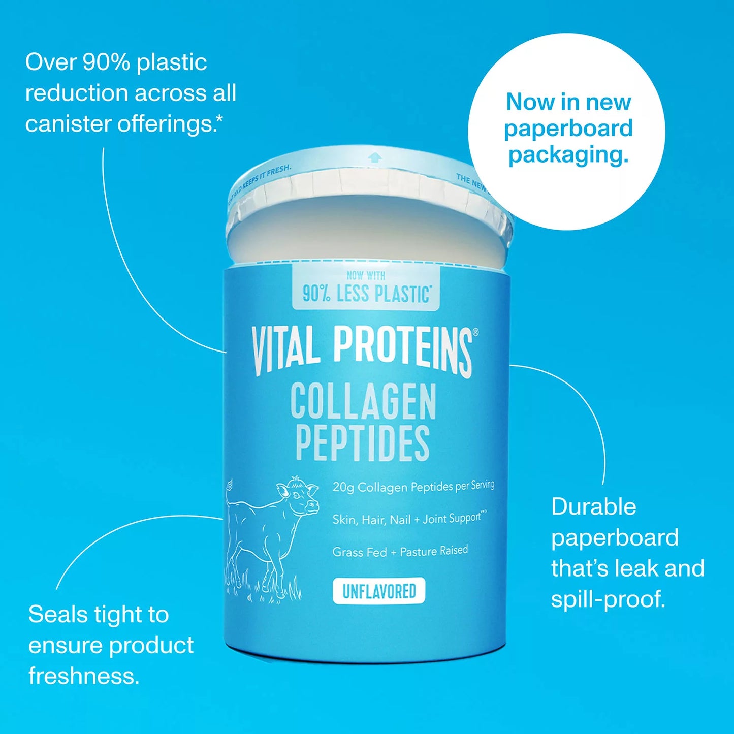 Vital Proteins Collagen Peptides, Unflavored | Promotes Skin Hydration & Elasticity | 20g of Collagen | Supports Healthy Skin, Hair, Nails & Joints | 2.4 Times the Small Size | 24 oz - 680g; Exp 09/2027 (New Look - Paperboard Pack)