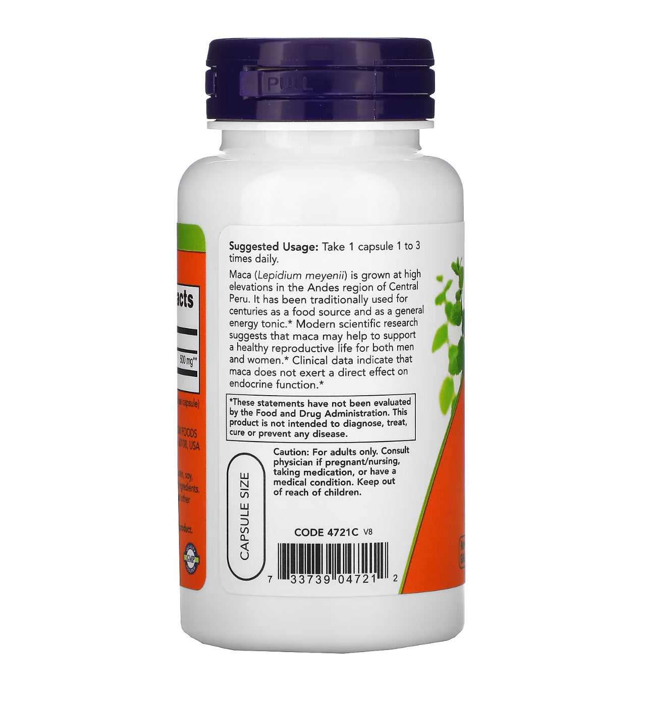 NOW Maca Root 500 mg | Sexual & Reproductive Health | 100 Veg Capsules Exp 06/2027