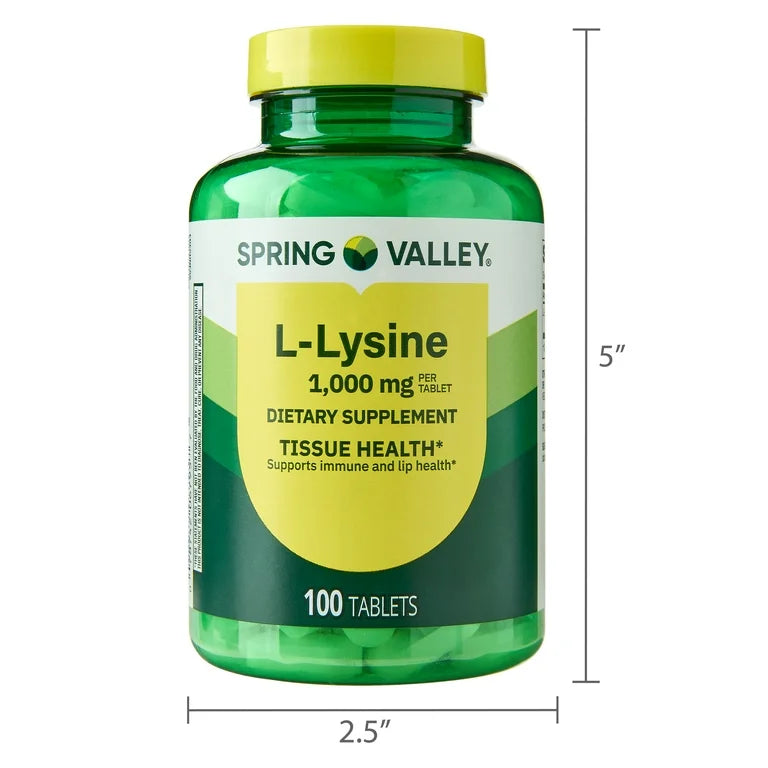 Spring Valley L-Lysine 1000mg | Supports Immune System and Lip Health | Antiviral | 100 Tablets; Exp 07/2028 *New Look