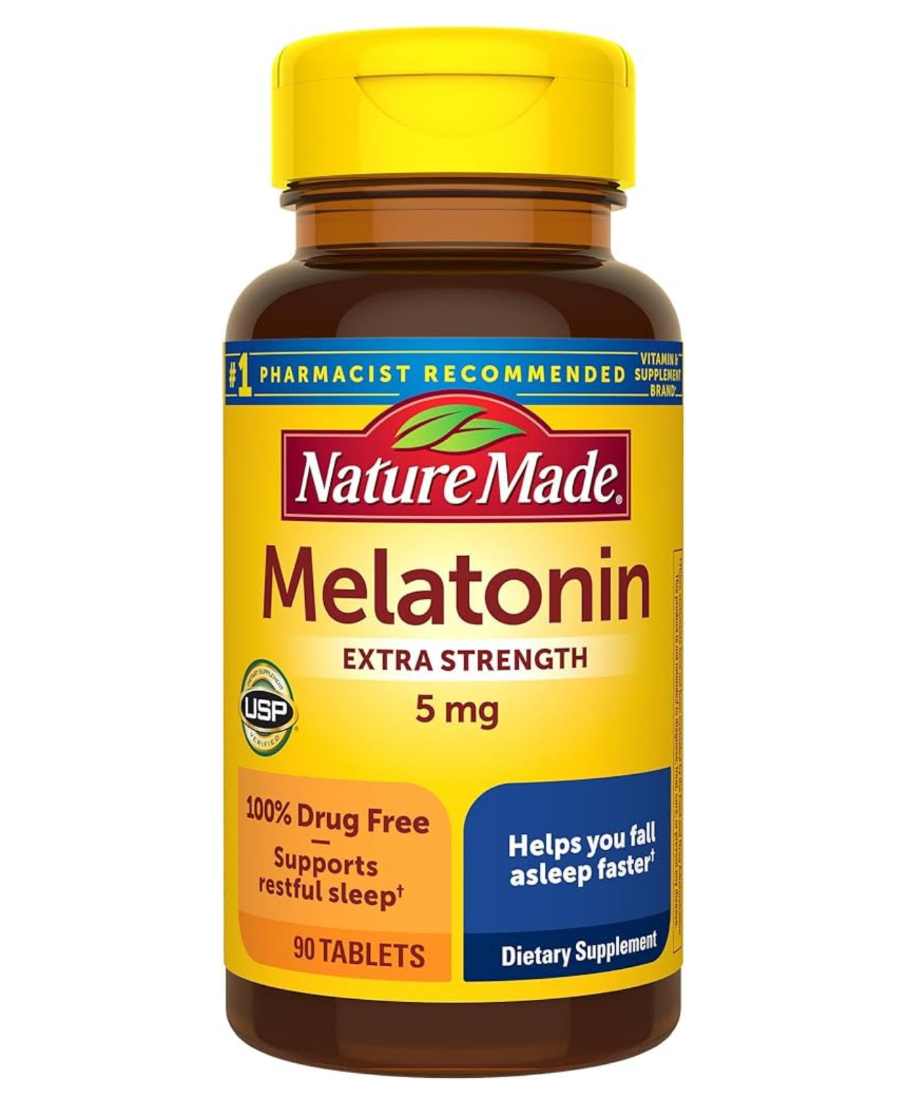 Nature Made Melatonin 5mg Extra Strength | 45 to 90 Day Supply | 100% Drug Free Sleep Aid for Adults | 90 Tablets; Exp 06/2025