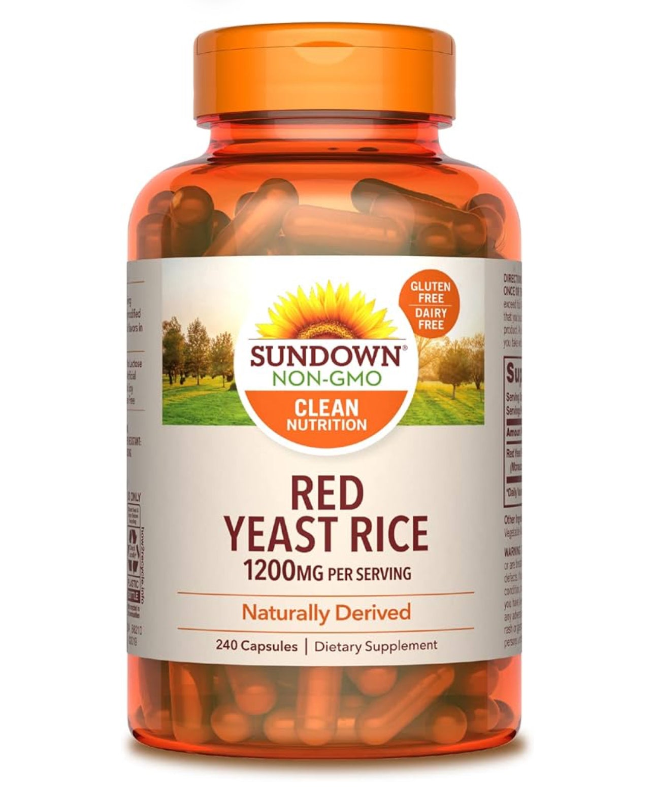 Sundown Red Yeast Rice 1200mg | 120 Day Supply | Naturally Derived | 240 Capsules; Exp 10/2026