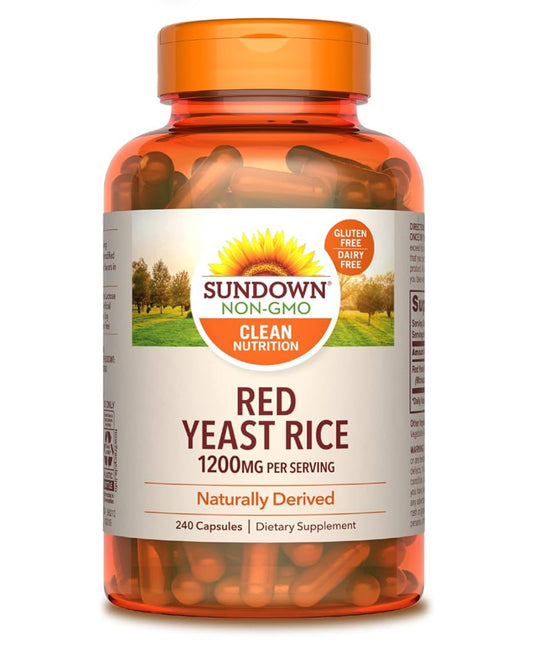 Sundown Red Yeast Rice 1200mg | 120 Day Supply | Naturally Derived | 240 Capsules; Exp 10/2026