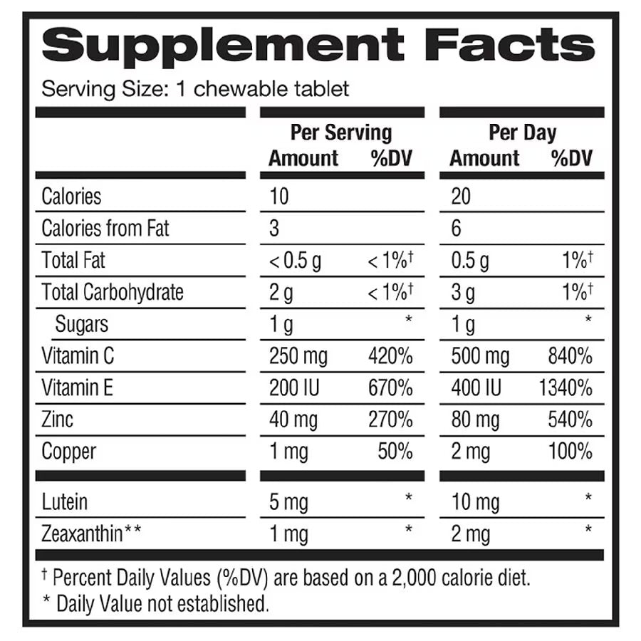 PreserVision AREDS 2 (by Bausch + Lomb - Eye Vitamin & Mineral Supplement | Contains Lutein, Vitamin C, Zeaxanthin, Zinc, Copper & Vitamin E | 60 Chewable Tablets; Exp 08/2025