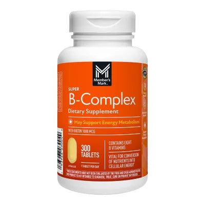 Member's Mark Super B-Complex with Biotin 1000mcg | Supports Energy Metabolism | Contains 8 B Vitamins | 300 Tablets - Exp 09/2027