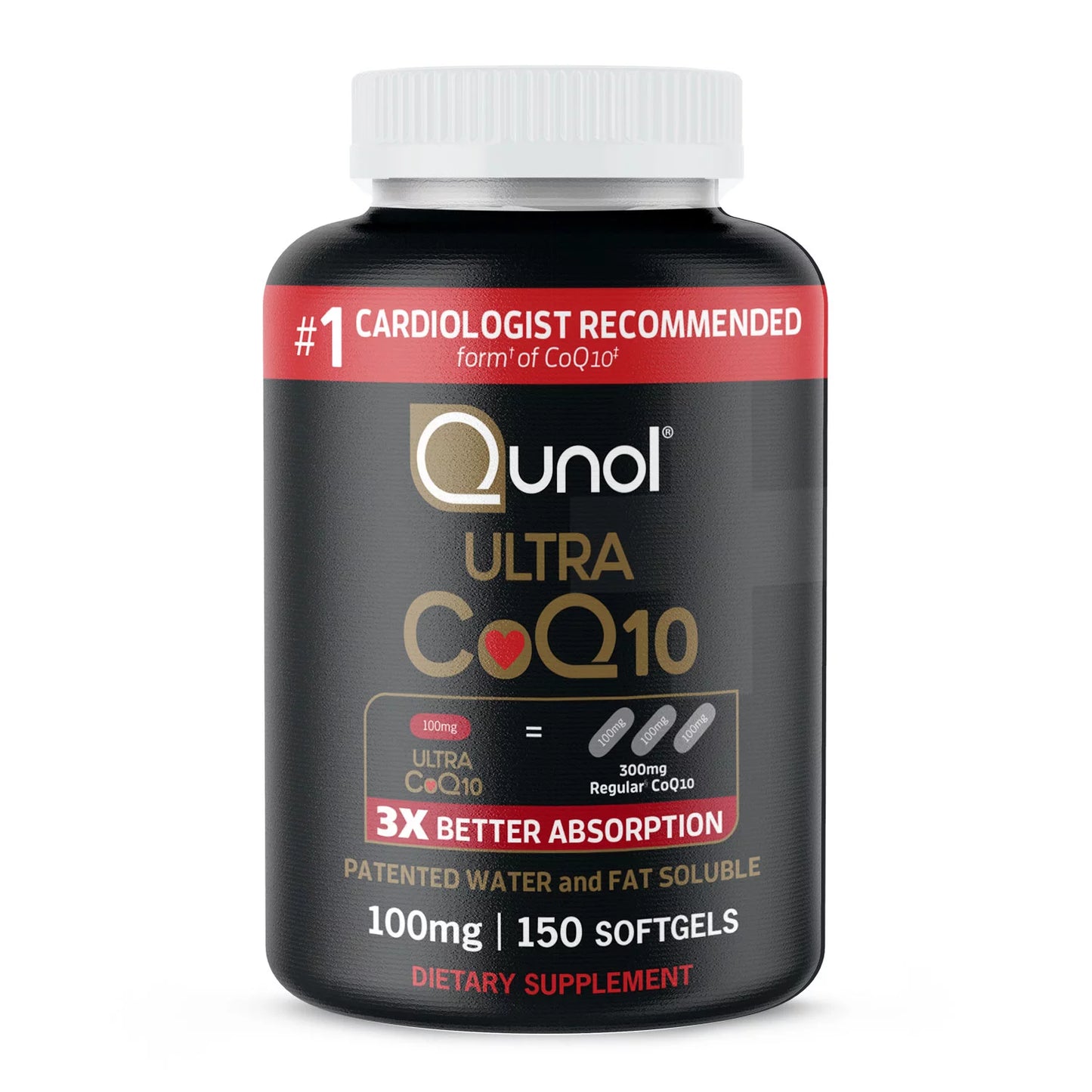 Qunol CoQ10 100mg, Ultra Co Q-10 | Water & Fat Soluble | 3x Better Absorption Coenzyme Q-10 | Antioxidant for Heart Health & Energy Production | 5 Month Supply | 150 Softgels; Exp 10/2027