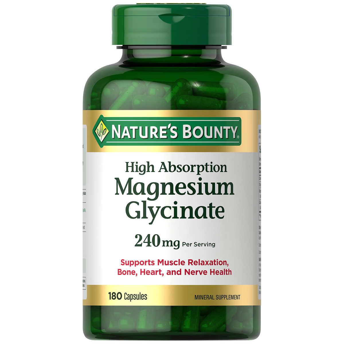 Nature's Bounty High Absorption Magnesium Glycinate 240mg | Supports Muscle Relaxation | Supports Bone, Heart, and Nerve Health | 180 Capsules; Exp 09/2027 -SQUEEZED DURING SHIPPING TO NIGERIA-See last picture