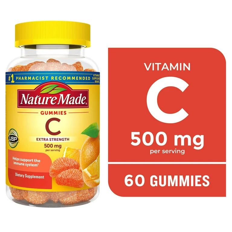 Nature Made Vitamin C 500 mg Per Serving | Extra Strength | Immune System Support | Tangerine Flavor, 60 Gummies; Exp 01/2026
