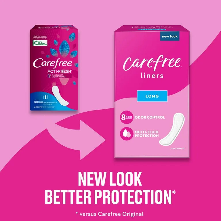 Carefree Regular Panty Liners, Long, Flat, Unscented, 8 Hour Odor Control, 92 Liners