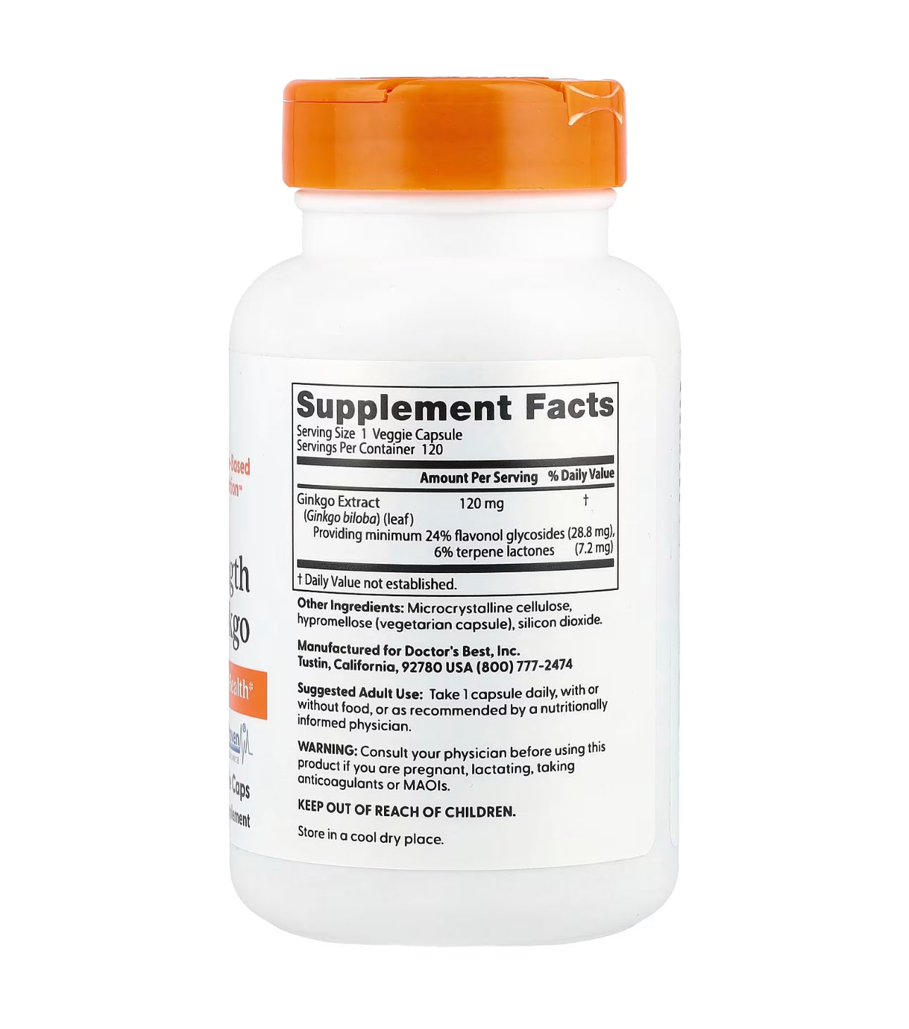 Doctor's Best Extra Strength Ginkgo 120mg | Promotes Healthy Brain Function, Mental Alertness and Memory | 120 Capsules Exp 07/2027 (New Look)