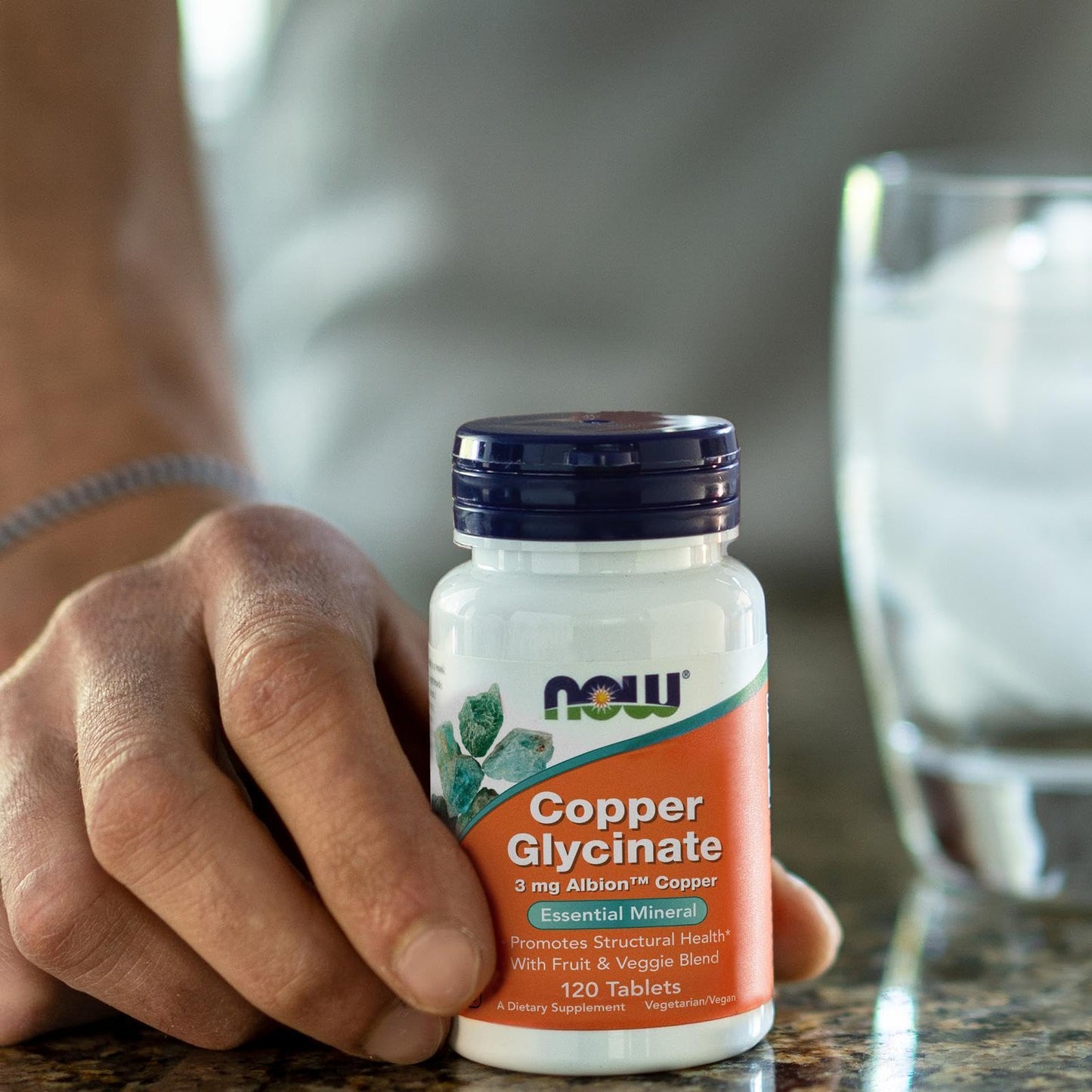 Now Copper Glycinate 3mg | Promotes Structural Health | Essential Trace Mineral | Involved in Connective Tissue Synthesis & Neurotransmitter Production | 120 Tablets Exp 06/2026