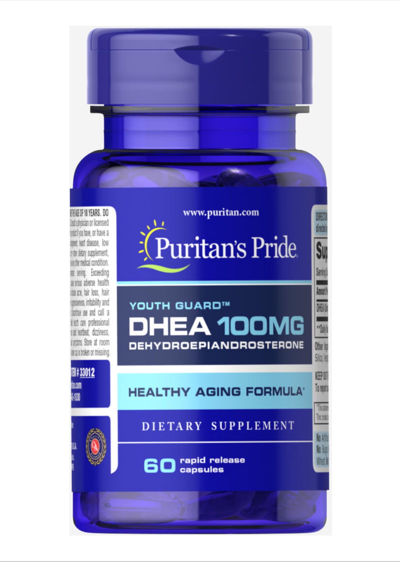 Puritan’s Pride DHEA 100 mg (Dehydroepiandrosterone) | Optimizes the Immune System | For Energy Support & Healthy Aging | 60 Capsules; Exp 06/2027