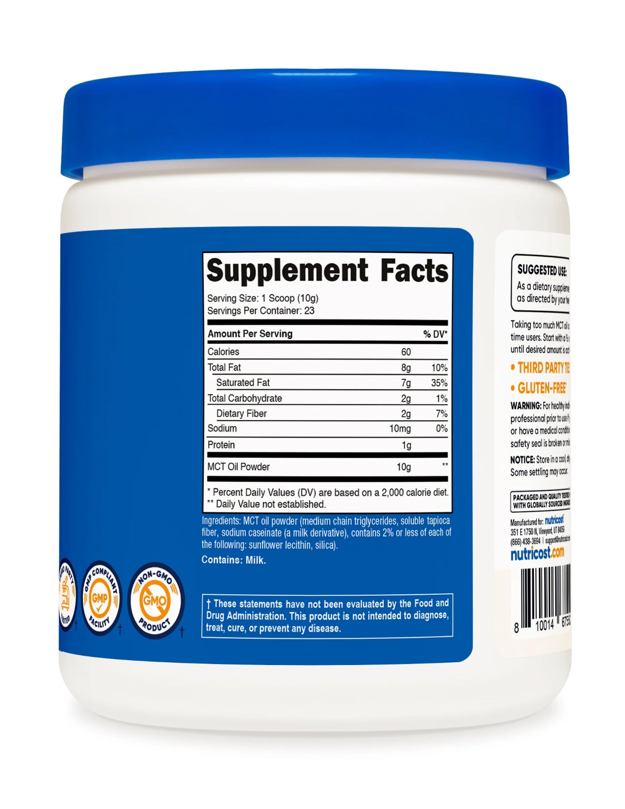 Nutricost MCT Oil Powder 10g (Medium Chain Triglycerides) | 10,000mg per Serving | Fat Burning | Weight Loss | Keto Friendly | 227g/0.5Lb; Exp 03/2028