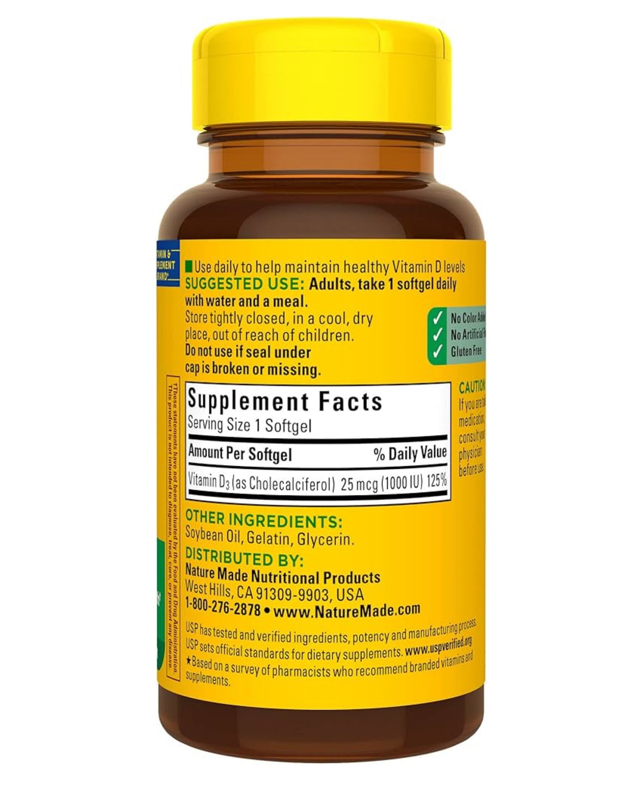 Nature Made Vitamin D3 1000 IU
(25 mcg) | Supports Bone, Teeth, Muscle, Hormone and Immune Health | 100 Day Supply | 100 Softgels; Exp 06/2027