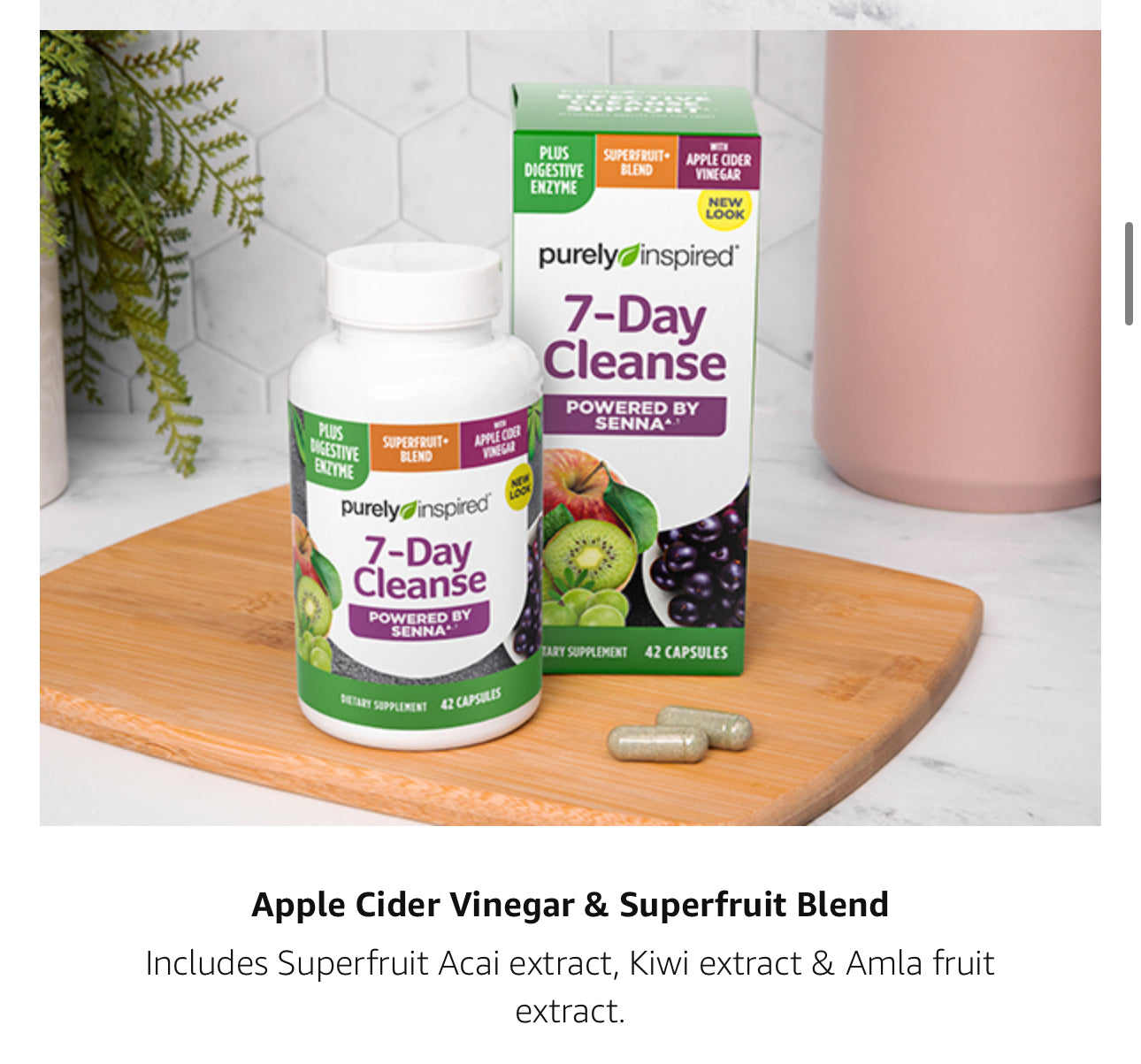 Purely Inspired 7-Day Detox Cleanse | Powered with Senna Leaf, Vitamin C, Apple Cider Vinegar, Digestive Enzymes & Probiotics | Whole Body Cleanse & Detox Pills for Women & Men | 42 Capsules, Exp 07/2027