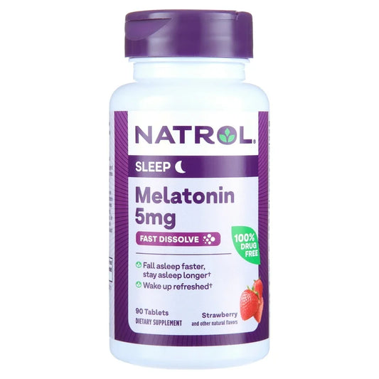 Natrol Fast Dissolve Melatonin 5 mg | Nighttime Sleep Aid for Adults | 90-Day Supply | Strawberry & Other Natural Flavors, 90 Tablets; Exp 12/2026