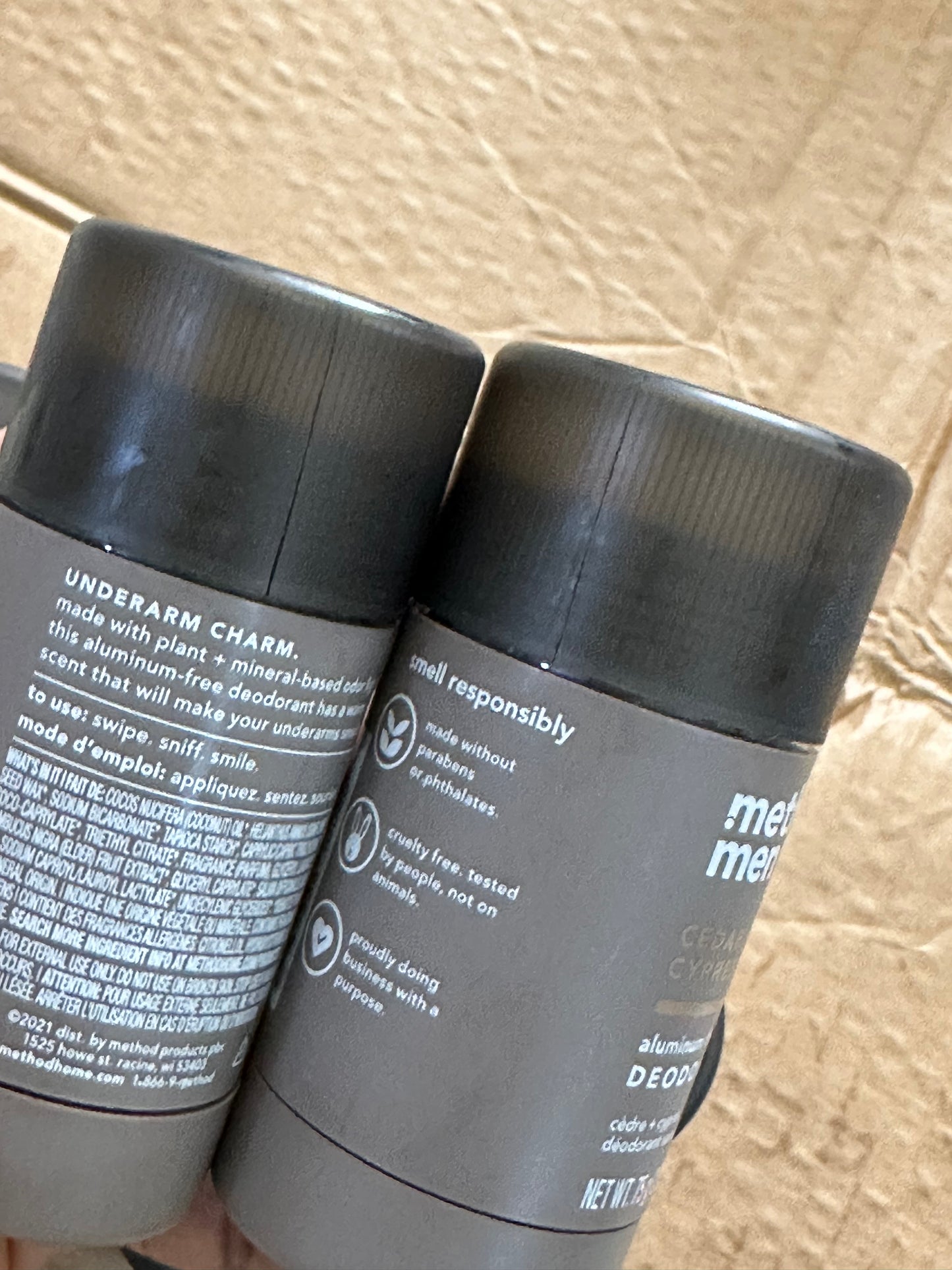 Method Men Aluminum Free Deodorant, Cedar + Cypress | 2.65oz/75g (❗️cracked outer cap, inner cap intact 👉🏽 See last picture)