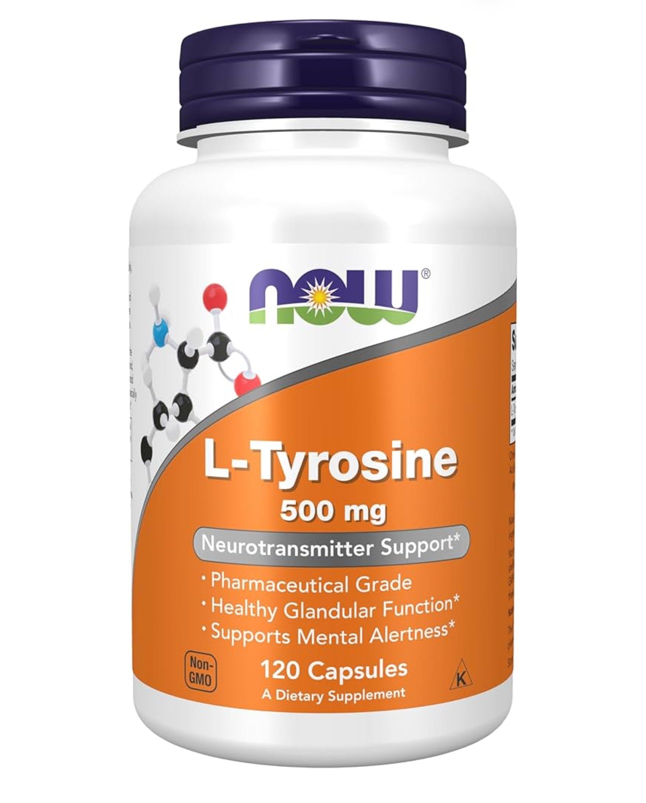 NOW L-Tyrosine 500mg | Supports Mental Alertness & Healthy Glandular Function | Neurotransmitter Support | 120 Capsules; Exp 09/2028