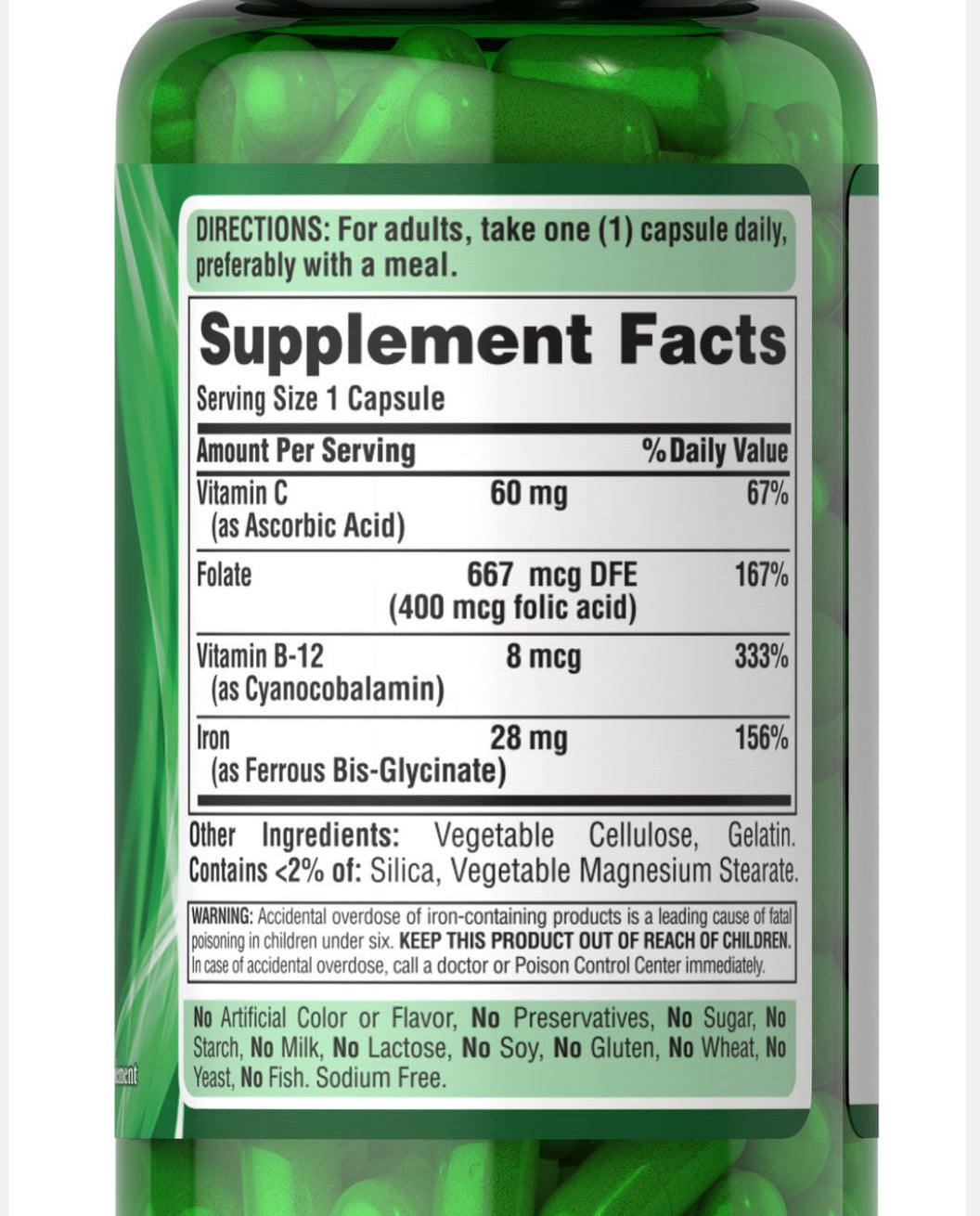 Puritan’s Pride Easy Iron 28mg | Iron Glycinate with Vitamin B-12, Vitamin C & Folate | Gentle on the Stomach | Supports Red Blood Cell Production | 90 Capsules; Exp 02/2028