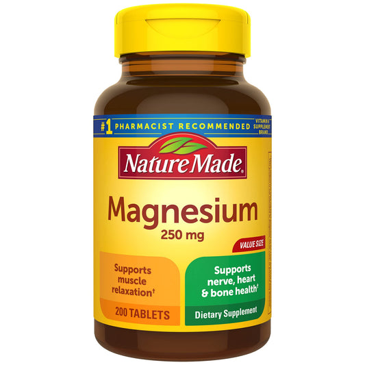 Nature Made Magnesium 250mg | 200 Day Supply | Magnesium Oxide |  For Muscle, Heart, Bone and Nerve Support | 200 Tablets; Exp 01/2027