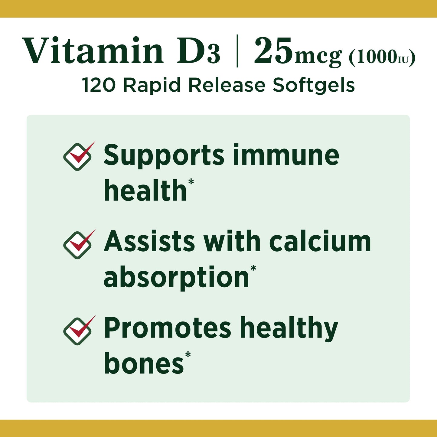 Nature's Bounty Vitamin D3 25mcg (1000iu) | Immune Support, Helps Maintain Healthy Bones & Hormones | 120 Rapid Release Softgels; Exp 05/2028