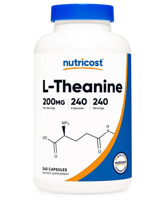 Nutricost L-Theanine 200mg Double Strength | 240 Servings | Stress Management | Promotes Relaxation & Healthy Vascular Function | 240 Capsules; Exp 04/2027