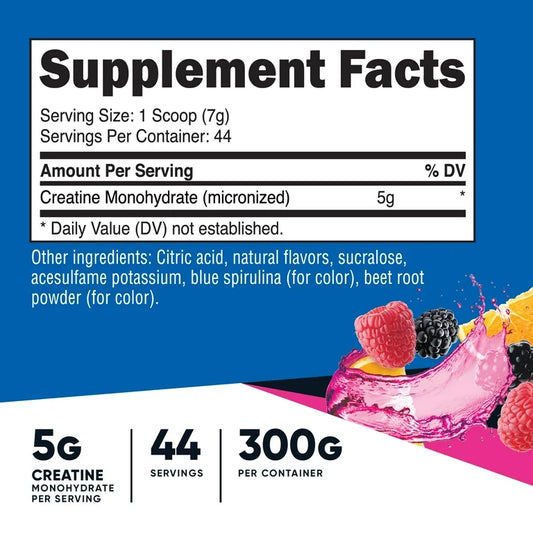 Nutricost Micronized Creatine Monohydrate Powder 5g | 5000mg Per Serving | 44 Servings | For Endurance, Muscle Mass Building & Energy Production | Shaq's Berry Blast Flavored 10.7oz/300g; Exp 09/2028