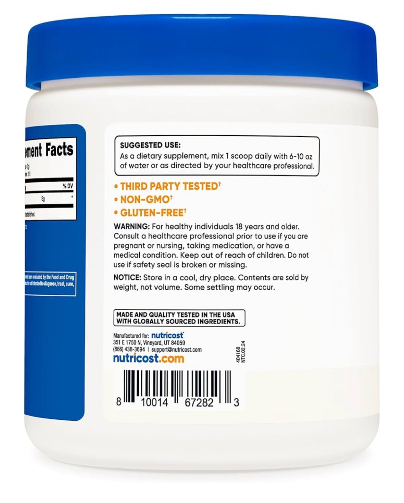 Nutricost L-Glycine 3000mg | 151 Servings | Promotes Restful Sleep | Neurotransmitter & Nervous System Support | 454g; Exp 11/2026