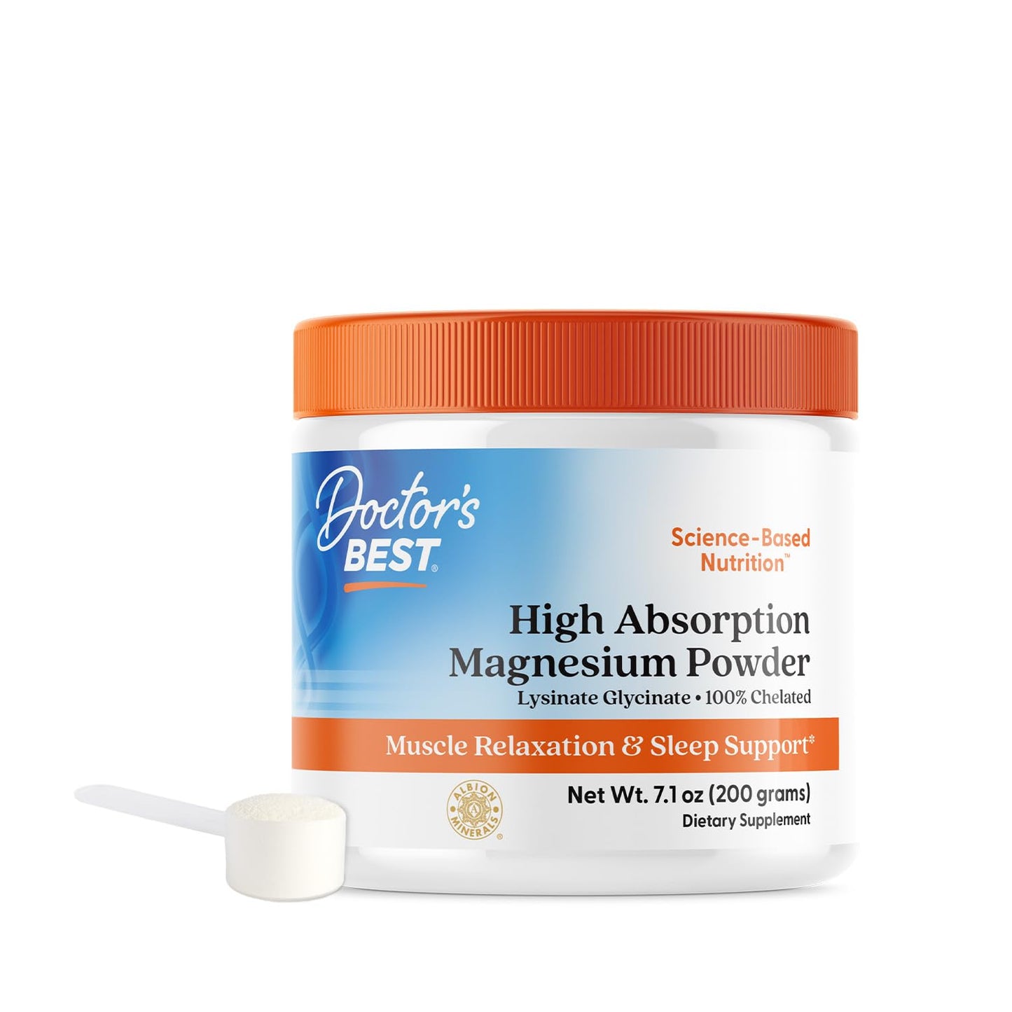 Doctor's Best High Absorption Magnesium Powder | Magnesium Glycinate | 100% Chelated | 200mg Magnesium per Serving | 100 Servings | 7.1oz/200g Exp 03/2027