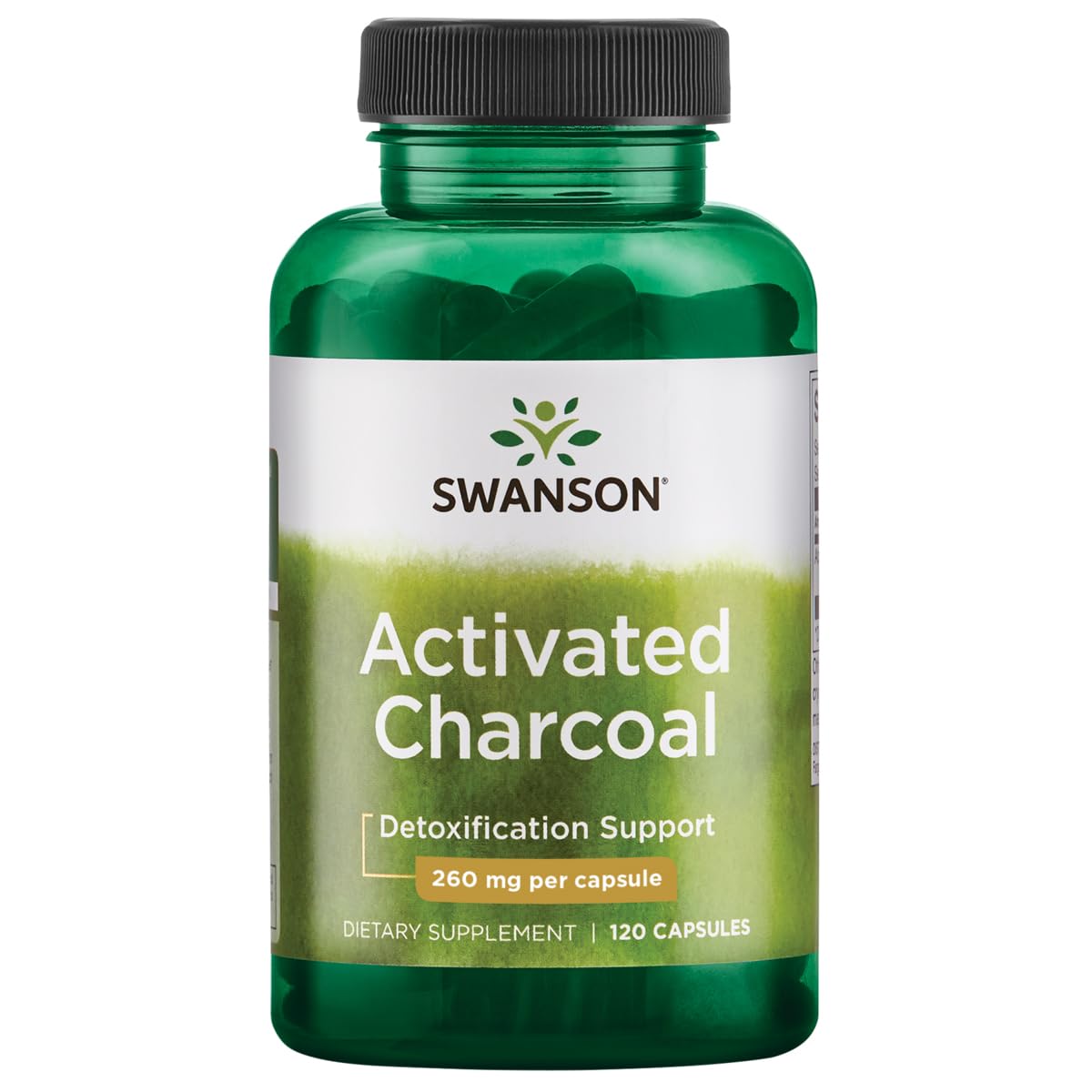 Swanson Activated Charcoal 520mg | 260mg per Capsule | Detoxification Support | Helps with Bloating & Maintaining Bowel Regularity | 120 Capsules Exp 11/2026