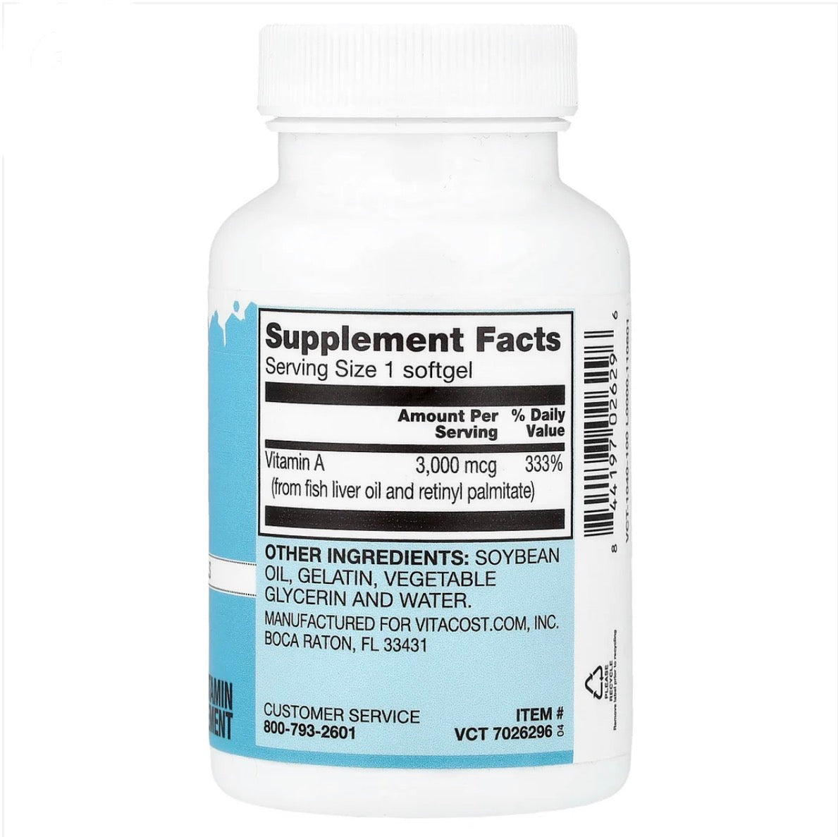 Vitacost Vitamin A 3,000mcg (10,000 iu) | Supports Eye Health | 120 Softgels; Exp 12/2027