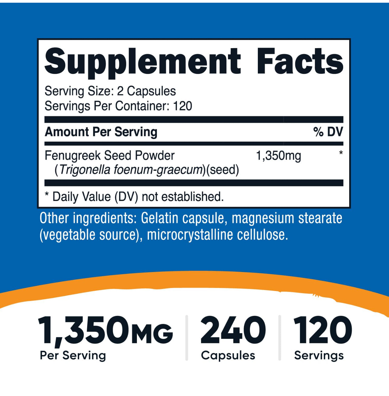 Nutricost Fenugreek | 1350mg Per Serving | Traditional Lactation/Breastfeeding Support | 240 Capsules; Exp 02/2028