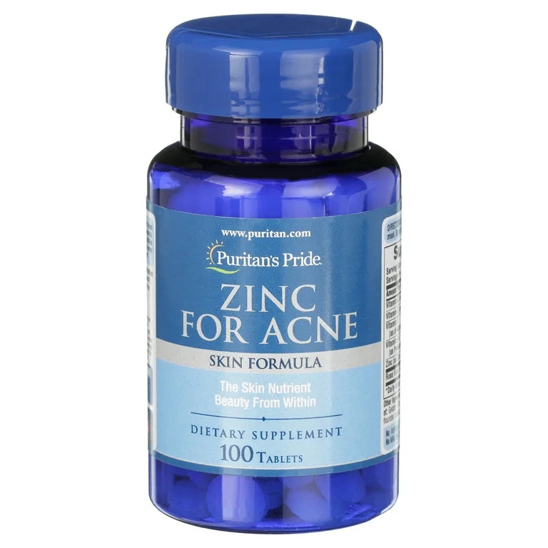 Puritan's Pride Zinc for Acne | with Vitamins A, C, E, B6 & Rose Hips | For Clearer, Healthier Skin for People With Non-Cystic Acne | 100 Tablets; Exp 08/2027