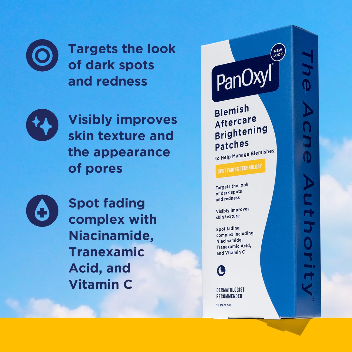 PanOxyl Blemish Brightening Patches | Help Fade Post-Acne Dark Spots and Reduce Redness | Spot fading complex including Niacinamide, Tranexamic Acid & Vitamin C | 16 Patches