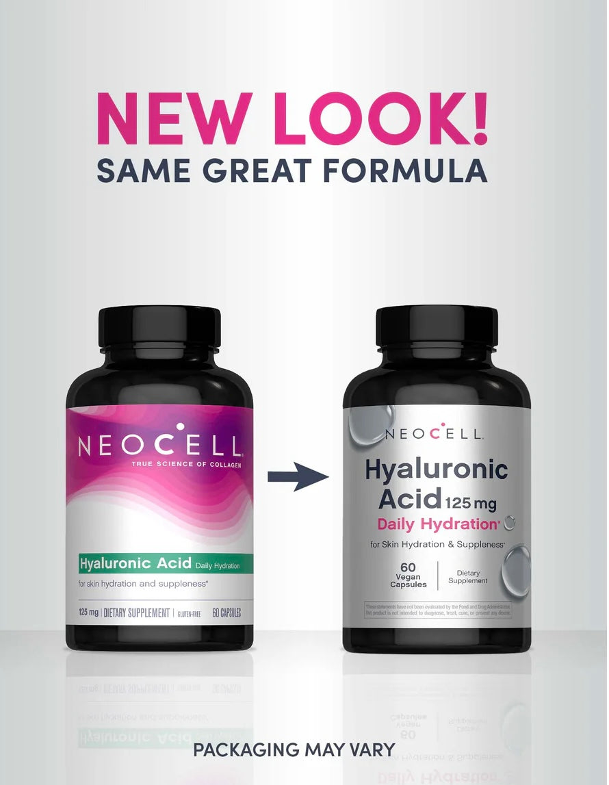 NeoCell Hyaluronic Acid 125mg Daily Hydration | 60 Day Supply | Supports Tissue Hydration | Boosts Skin Hydration & Suppleness | 60 Capsules; Exp 11/2027