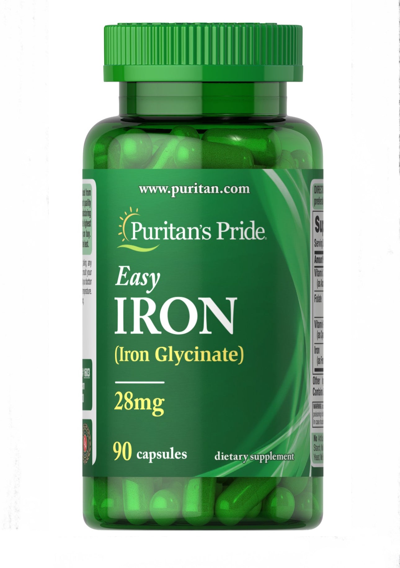 Puritan’s Pride Easy Iron 28mg | Iron Glycinate with Vitamin B-12, Vitamin C & Folate | Gentle on the Stomach | Supports Red Blood Cell Production | 90 Capsules; Exp 02/2028