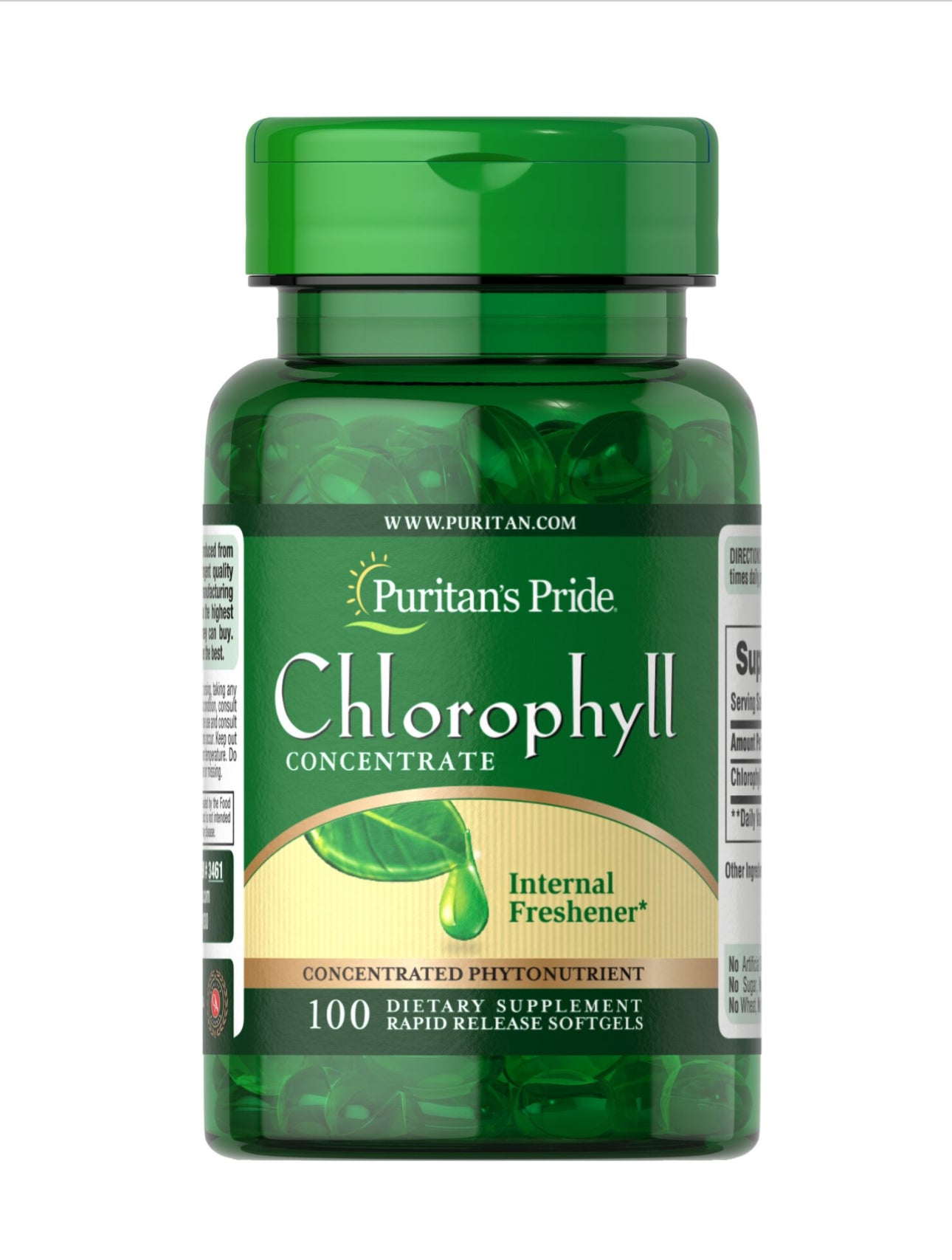 Puritan’s Pride Chlorophyll Concentrate 50 mg | Internal Deodorant | Supports Collagen Synthesis for Healthy Skin | 100 Rapid Release Softgels; Exp 09/2026