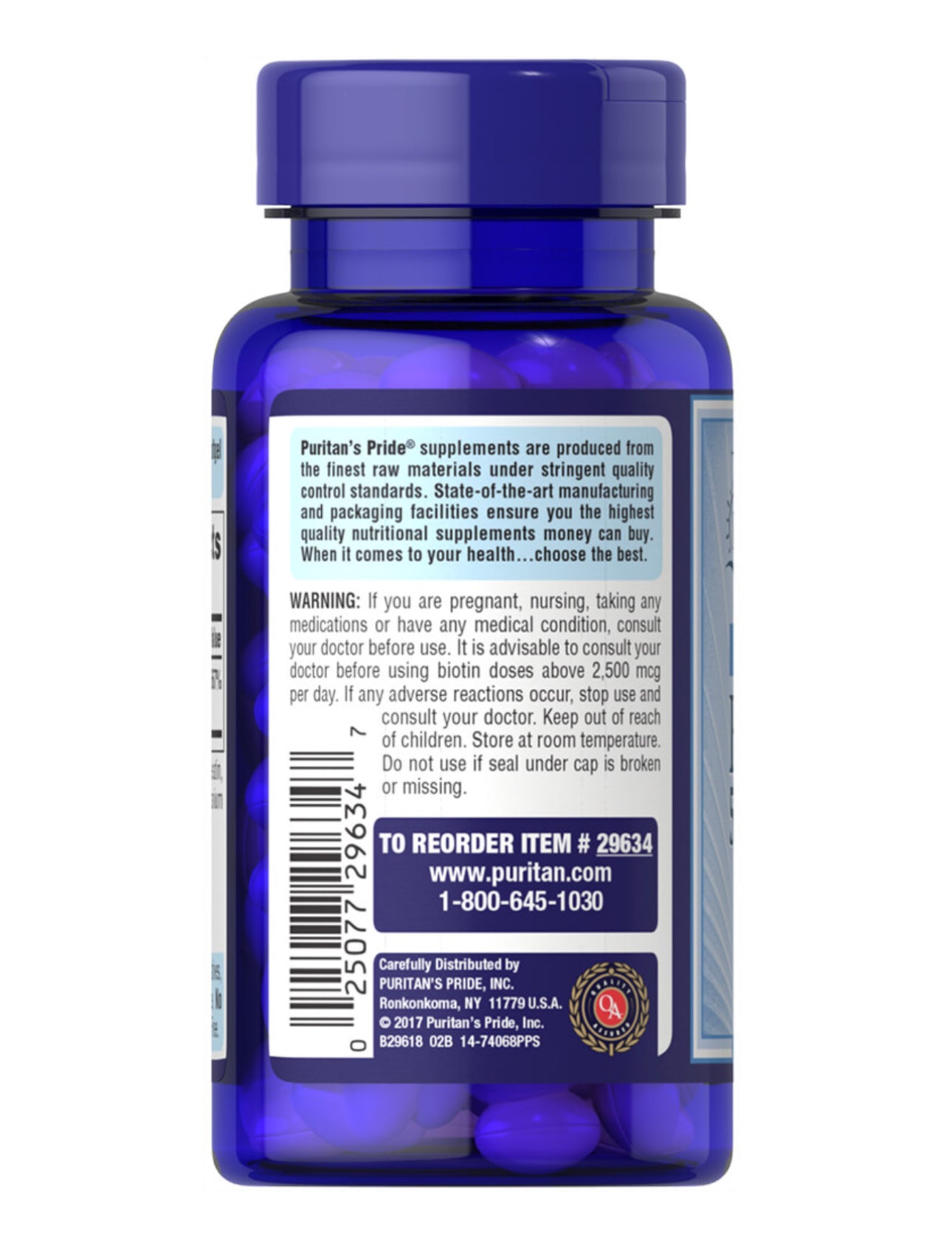 Puritan's Pride Biotin 5000 mcg | Promotes Healthy Hair, Skin & Nails | 60 Capsules; Exp 10/2027