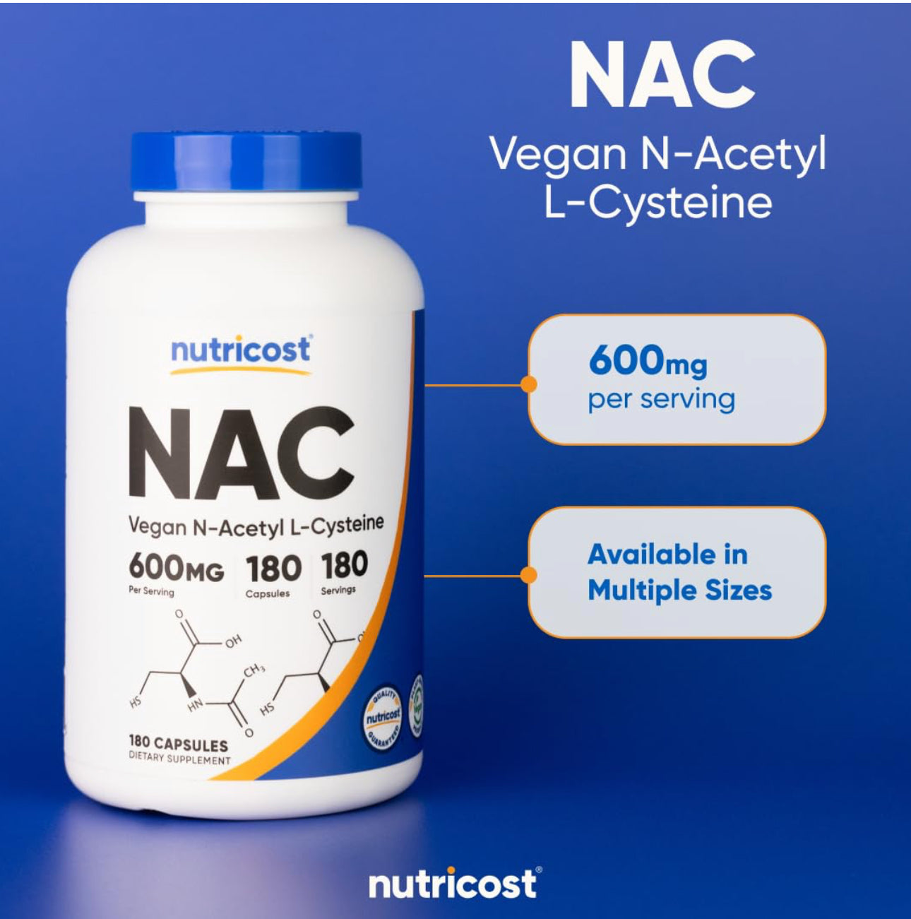 Nutricost NAC N-Acetyl L-Cysteine 600mg | Supports Immune System and Liver Health | Fights Free Radicals | 180 Capsules, Exp 01/2028