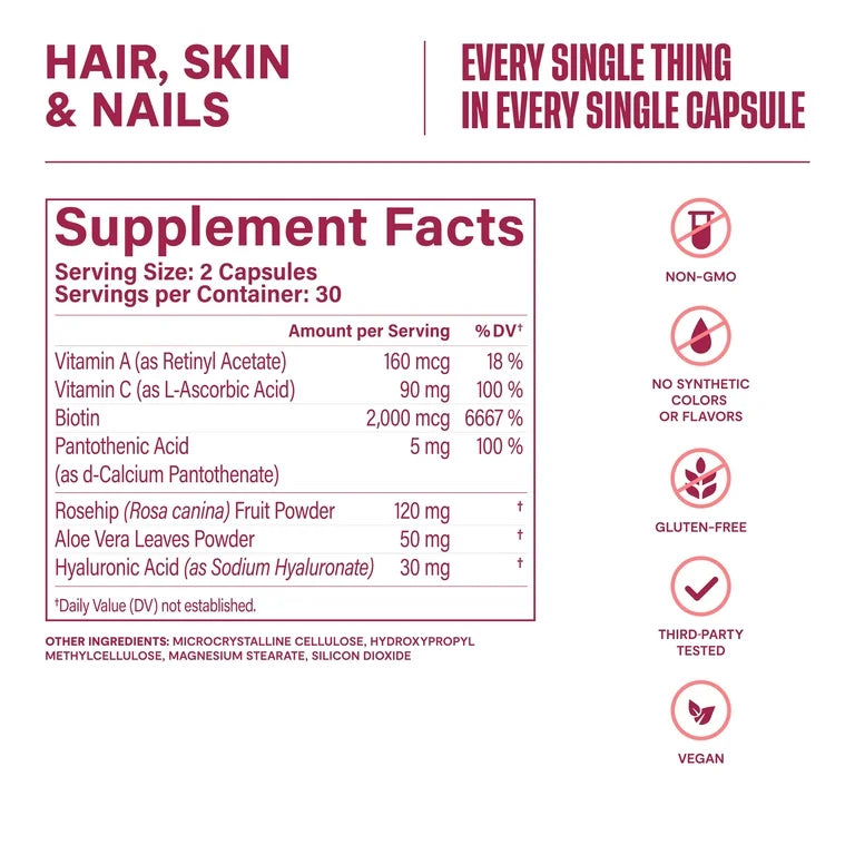 HABIT Hair, Skin & Nails Multivitamin | Vitamins A & C, Biotin, RoseHips, Hyaluronic, Acid | 60 Capsules; Exp 02/2027