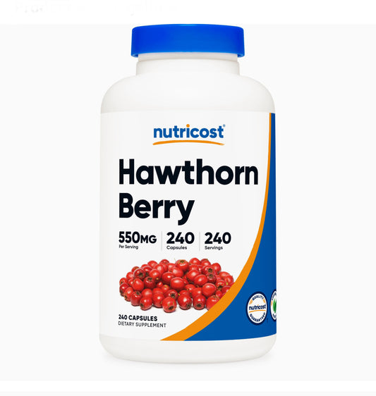 Nutricost Hawthorn Berry 550mg | Helps Maintain Optimal Blood Pressure & Circulation | Free Radical Scavenger | 240 Capsules; Exp 07/2027