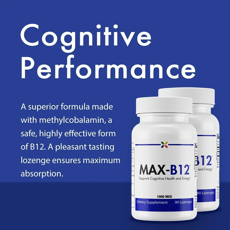 Stop Aging Now - MAX-B12 Vitamin B12 1000mcg (Methylcobalamin| Supports Cognitive Health and Energy | 90 Lozenges; Exp 03/2026