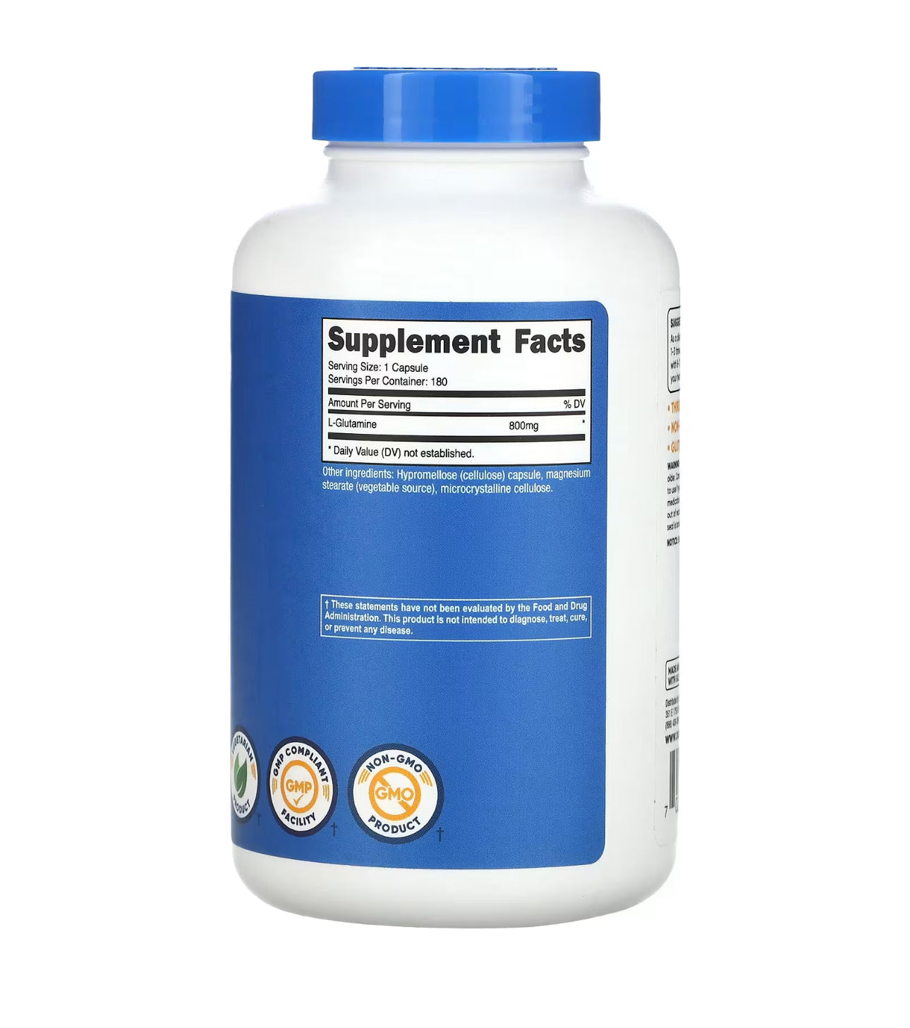 Nutricost L-Glutamine 800mg | 180 Servings | Supports Muscle Growth and Recovery, Digestive Health and Provides Fuel for Activity | 180 Capsules; Exp 11/2026