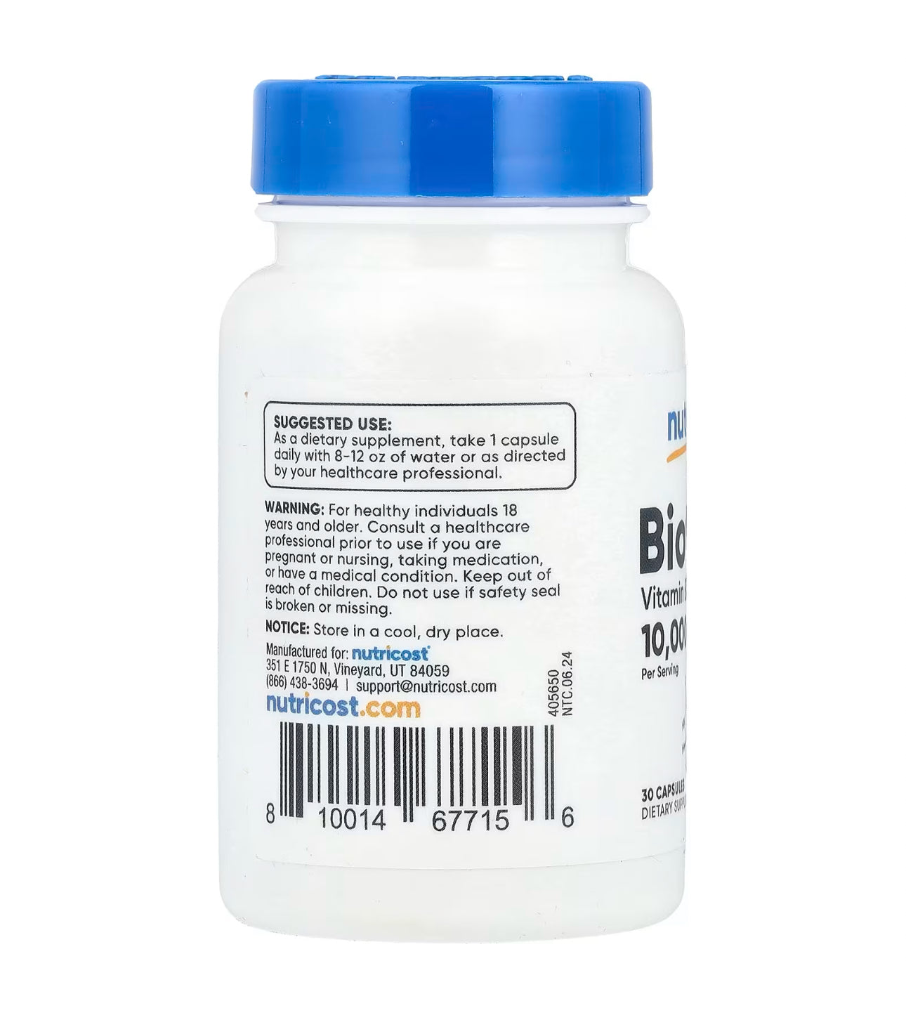 Nutricost Biotin 10,000mcg | Supports Energy Production & Amino Acid Metabolism | Promotes Normal Immune Function | 30 Capsules; Exp 07/2027