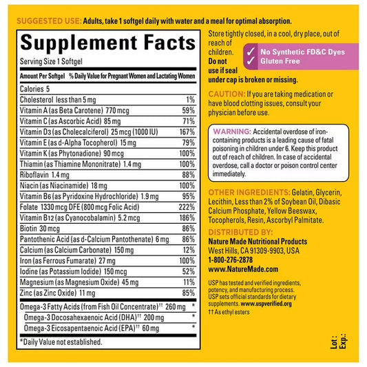 Nature Made Prenatal with Folic Acid + DHA 200mg | 150 Day Supply | Prenatal Vitamin and Mineral Supplement for Daily Nutritional Support | Orange Scent ~ 150 Softgels, Exp Jun/2027